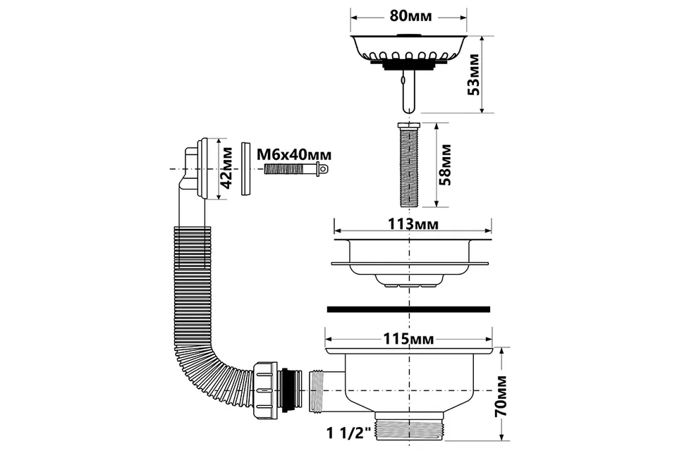 Злив до кухонної мийки 113 мм х 6/4" FSW50PR — фото 2