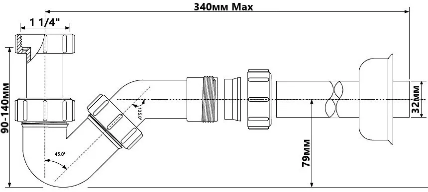 Сифон для біде 1 1/4х32 з розетою без зливу HC23 — фото 2