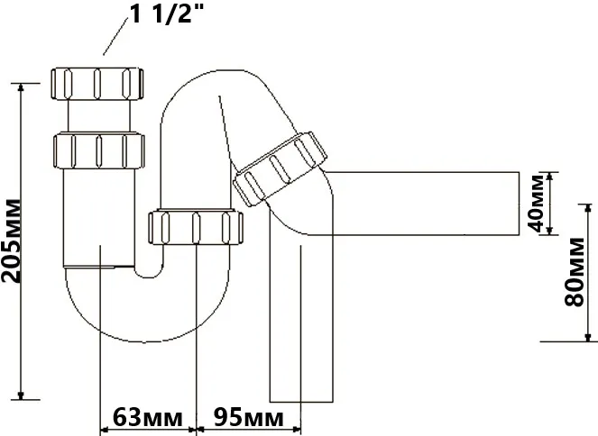 Сифон для кухонної мийки 1 1/2х40 без зливу HC-6 — фото 2