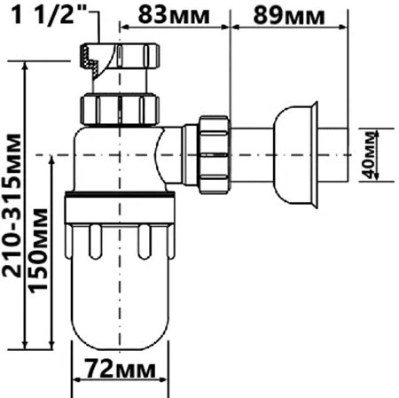 Сифон для кухонної мийки великий 1 (1/2х40) без зливу C31ARPF ресторанний — фото 2