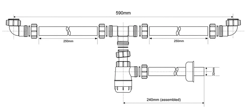 Сифон для умивальника без зливу подвійний (5/4х32) HC2+PIPE — фото 2