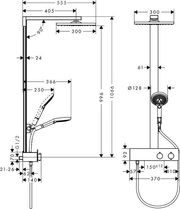 Душова система Raindance E 300 1Jet з термостатом Showerpipe 350 ST (27361000) — фото 2