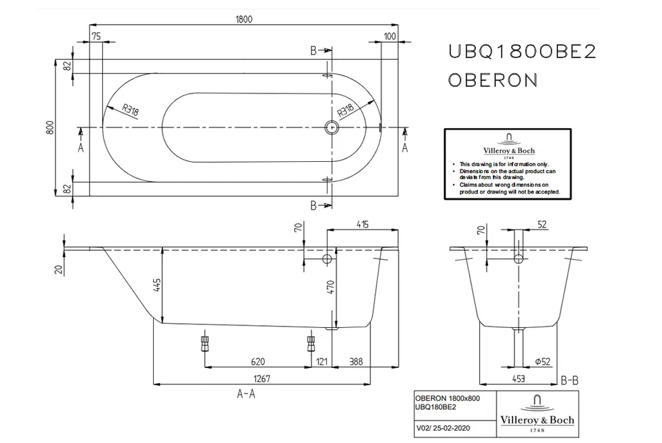 OBERON Ванна 1800x800 в комплекті з ніжками, Quaryl (UBQ180OBE2V-01) — фото 3