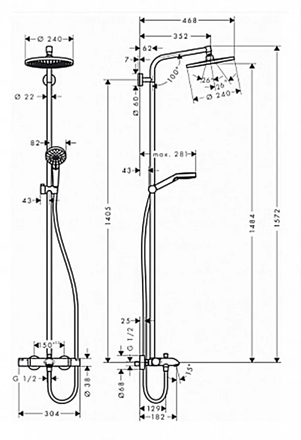 Душова система Crometta S Showerpipe 240 1jet для ванни з термостатом (27320000) — фото 2