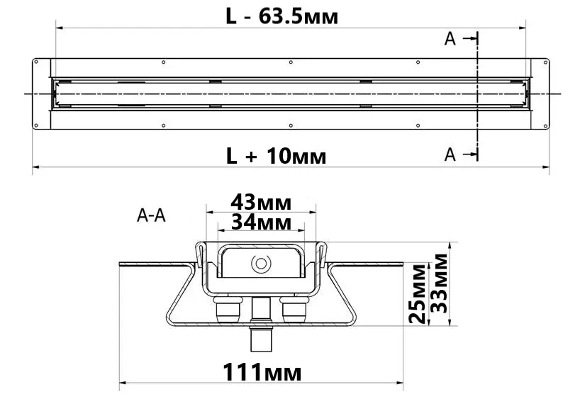 Злив в підлогу Omega Slim 800мм MPCD800-O-B-NT-KPL в комплекті з ніжками і мембраною ізоляційною — фото 2