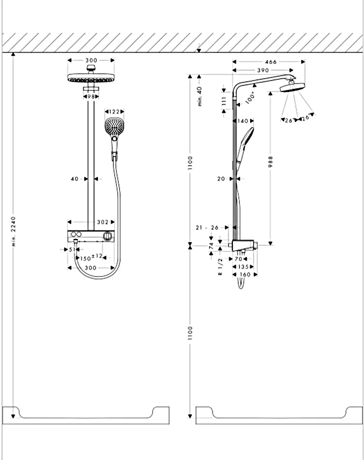 Душова система Raindance Select E 300 2jet ST з термостатом, Showerpipe EcoSmart,9 л/хв, White/Chrome (27283400) — фото 2