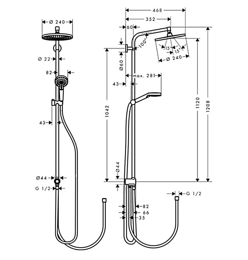 Душова система Crometta S Showerpipe Reno 240 1jet без змішувача, Chrome (27270000) — фото 2