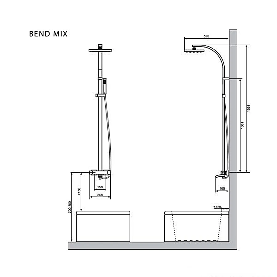Душова стійка BEND MIX 1551 h для ванни: термостат + ручний душ, хром (100089200) — фото 4
