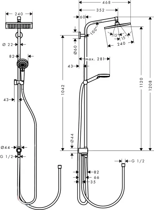 Душова система Crometta E Showerpipe 240 1jet EcoSmart 9л/хв Reno без змішувача, Chrome (27289000) — фото 2