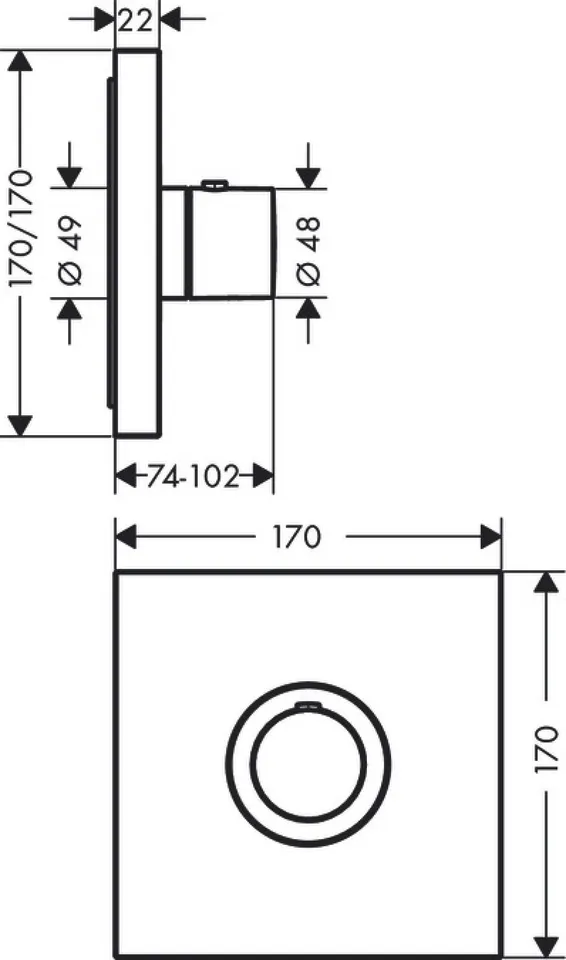 Термостат Axor ShowerSelect Highflow square прихованого монтажу, хром 36718000 — фото 2