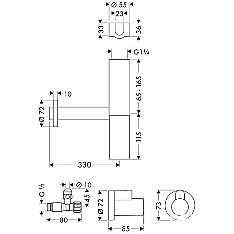 Сифон Axor Flowstar Design з кутовими кранами 3/8 для умивальника, Chrome 51304000 — фото 2