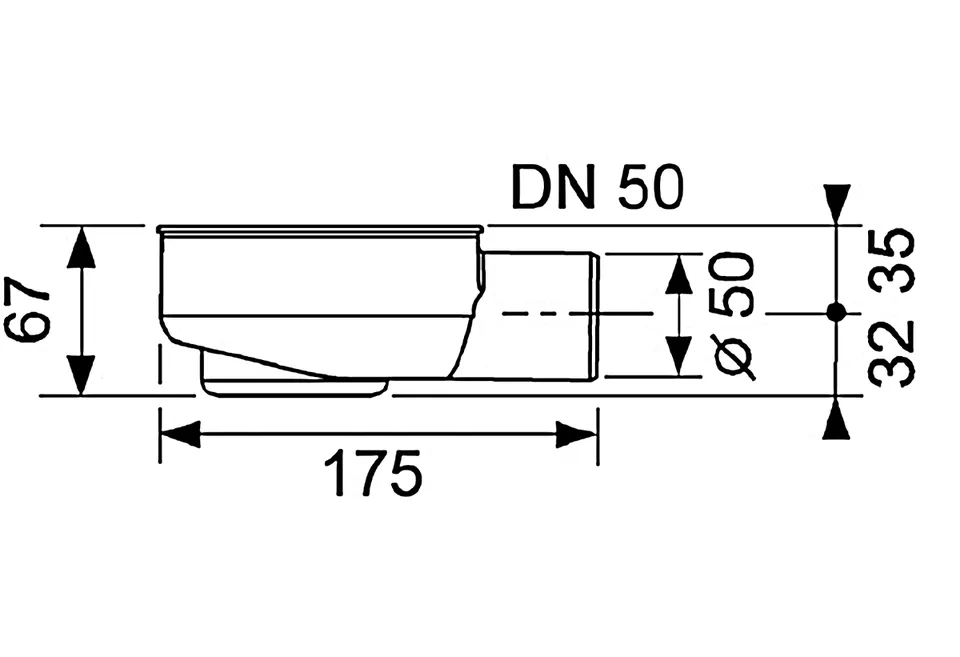 Cифон Drainline 0.8 л/сек.: горизонтальний відвід DN50 TECE (650000) — фото 2