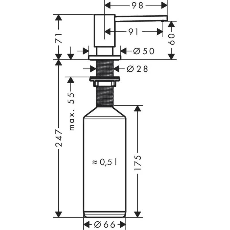 Дозатор кухонний A41 для миючого засобу 500 ml врізний, Stainless Steel Finish (40438800) — фото 2