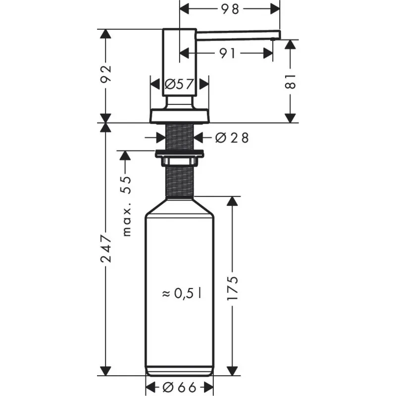 Дозатор кухонний A51 для миючого засобу 500 ml врізний Stainless Steel Finish (40448800) — фото 5
