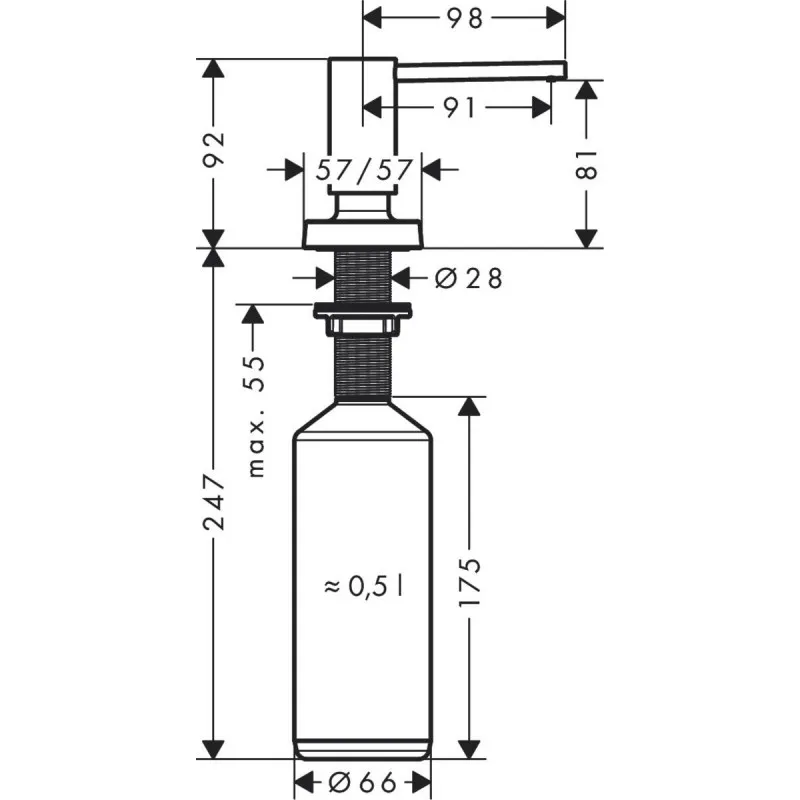 Дозатор кухонний A71 для миючого засобу 500 ml врізний, Matt Black (40468670) — фото 4