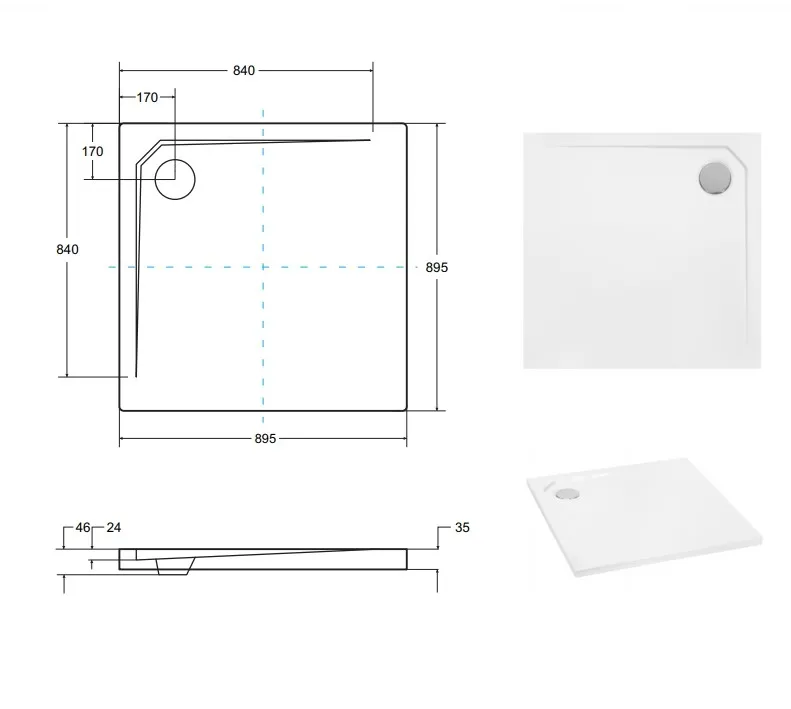 Піддон квадратний ACRO UltraSlim 90х90x2/3.5 білий — фото 4