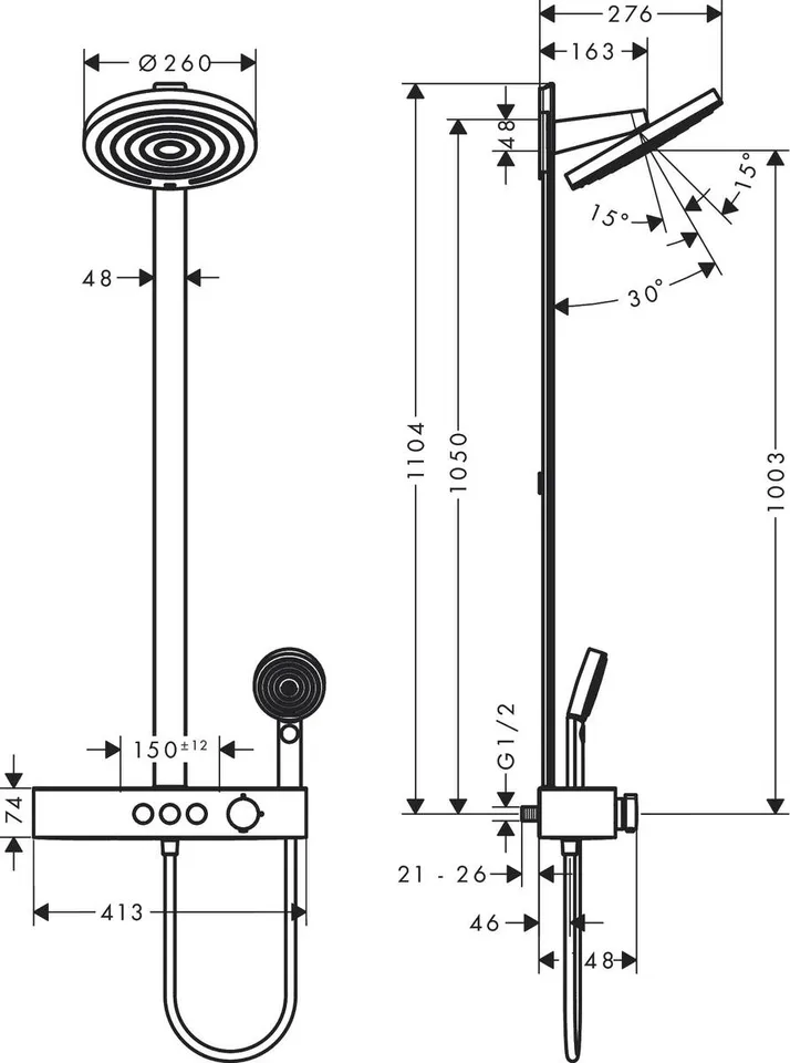 Душова система Pulsify S Showerpipe 260 2jet 400 EcoSmart, Matt Black (24241670) — фото 2
