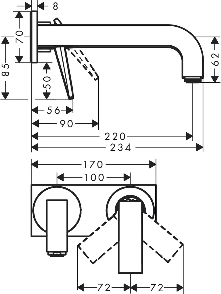 Змішувач Axor Citterio 220 Lever rhombic cut для умивальника, зі стіни, на пластині, Chrome 39171000 — фото 2