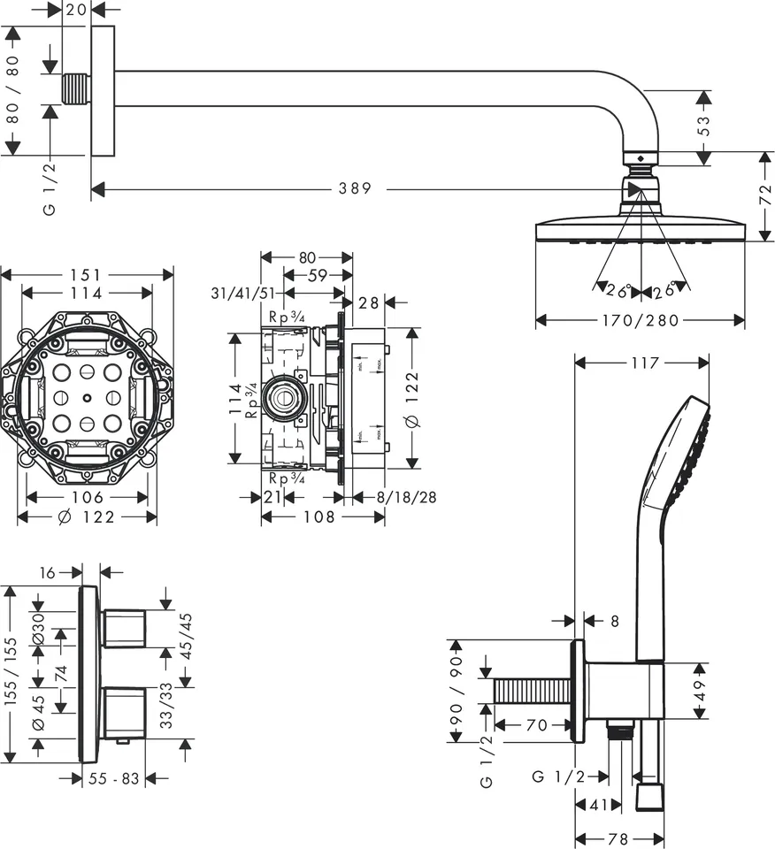 Душовий комплект Croma E 280 1jet Ecostat E 7в1 (27953000) Chrome — фото 4