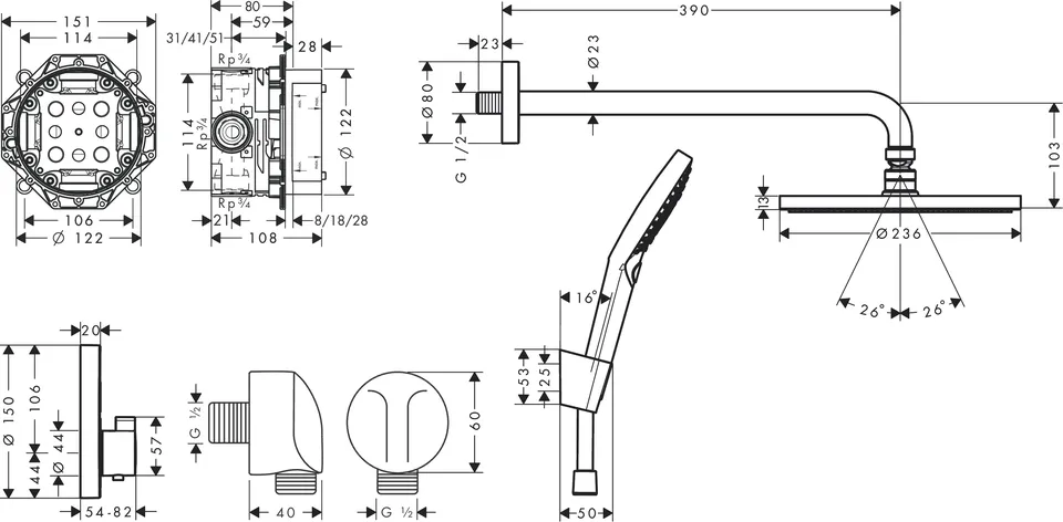 Душова система прихованого монтажу Raindance S 240 1jet ShowerSelect S 8 в1 (27959670), Matt Black — фото 4