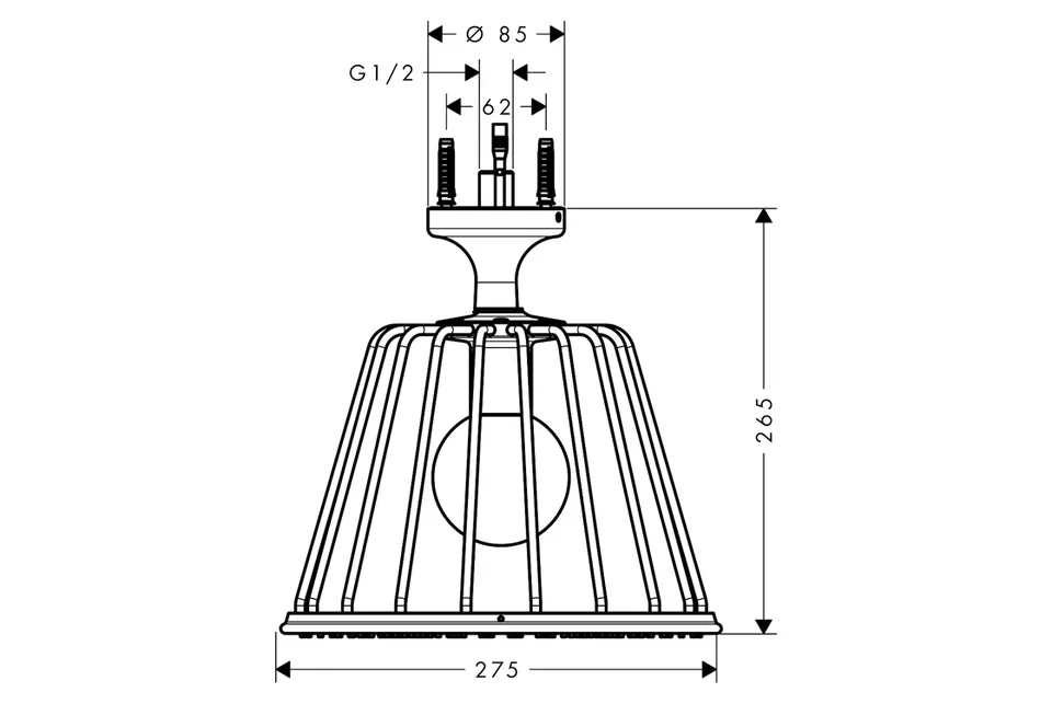Верхній душ Axor LampShower 275 1jet з тримачем до стелі, Polished Gold Optic (26032990) — фото 2