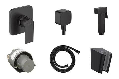 Комплект гігієнічного душу Hansgrohe Vernis Shape з лійкою Noken Square, Matt Black 20220002