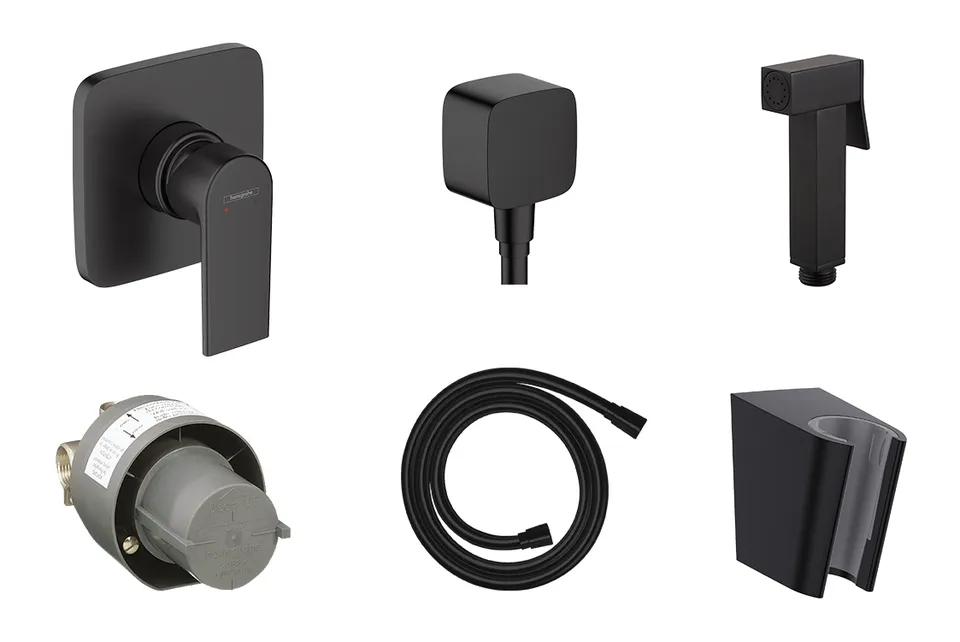 Комплект гігієнічного душу Hansgrohe Vernis Shape з лійкою Noken Square, Matt Black 20220002