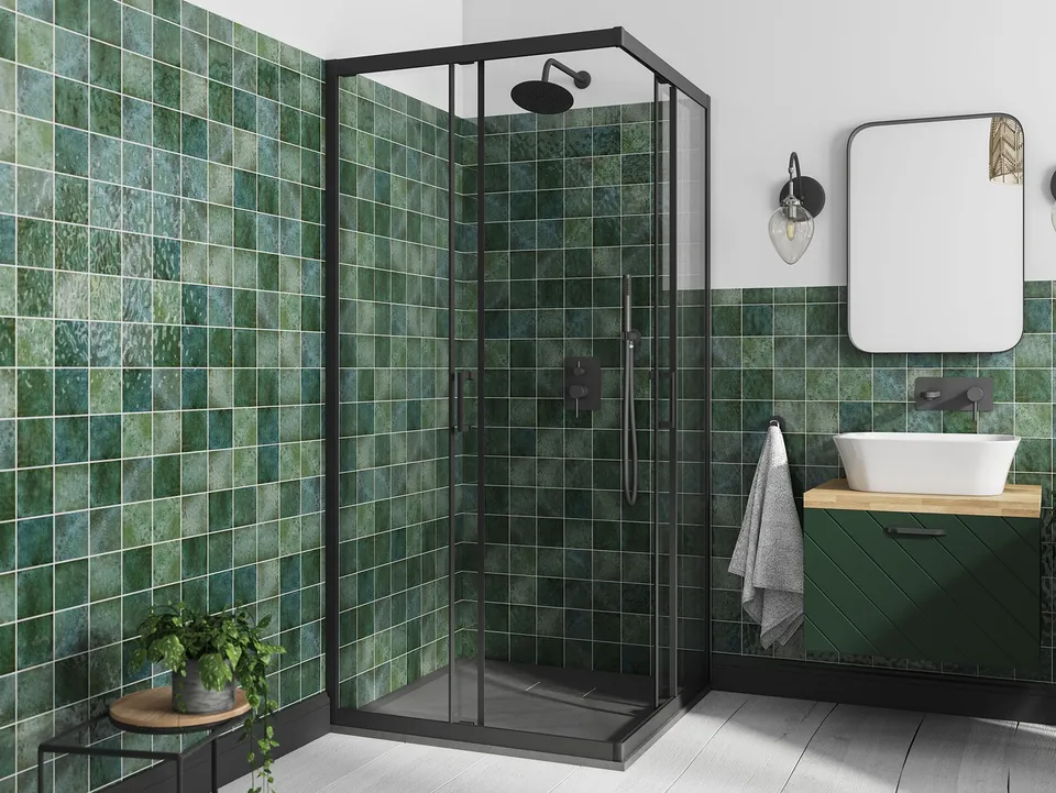 Кабіна квадратна MODERN 90x90x190 скло прозоре, проф. чорний мат — фото 2