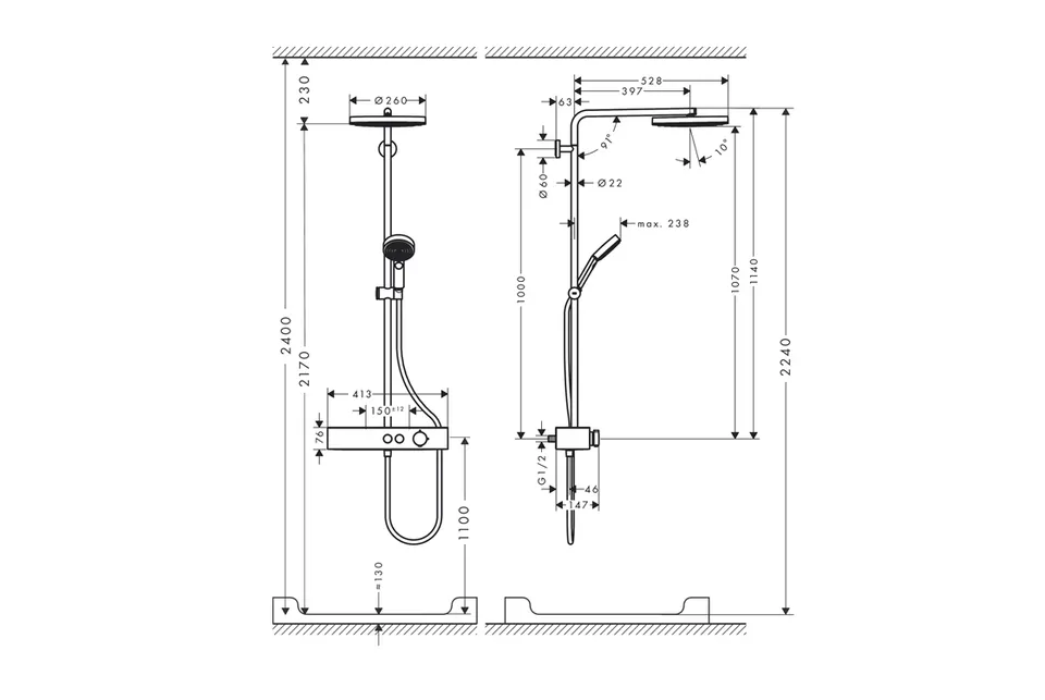 Душова система Pulsify S Showerpipe 260 1jet 400, Matt Black (24220670) — фото 3