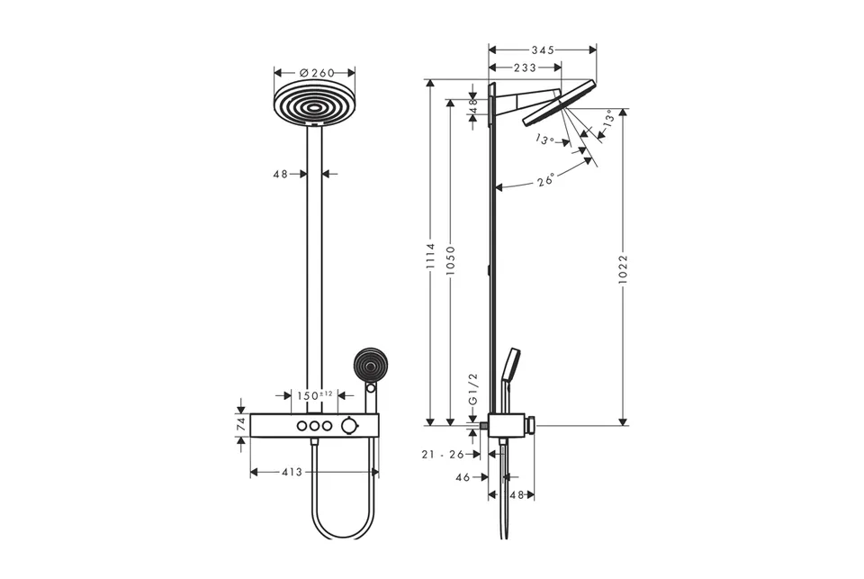 Душова система Pulsify S Showerpipe 260 2jet 400 EcoSmart, Brushed Bronze (24241140) — фото 5