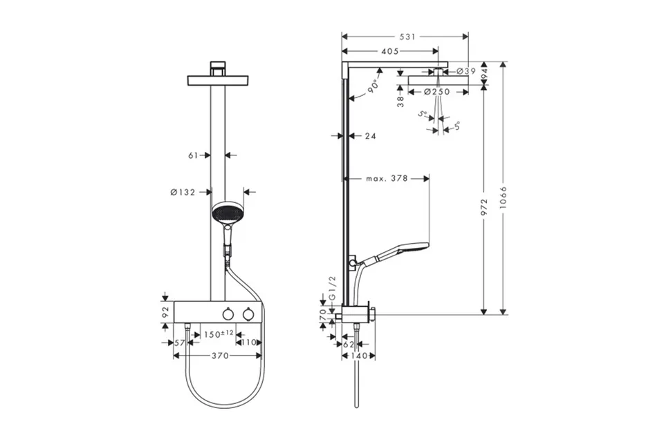 Душова система Rainfinity Showerpipe 250 1jet EcoSmart з термостатом ShowerTablet 350, Matt Black (28742670) — фото 5