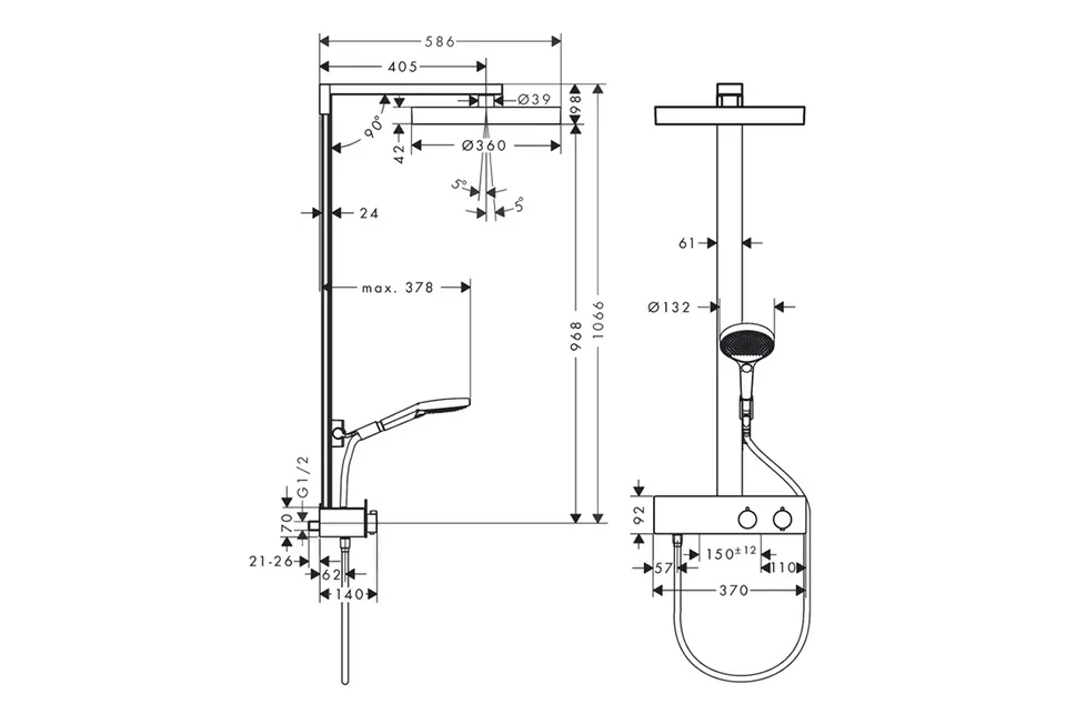 Душова система Rainfinity Showerpipe 360 1jet з термостатом ShowerTablet 350, Matt White (26853700) — фото 7