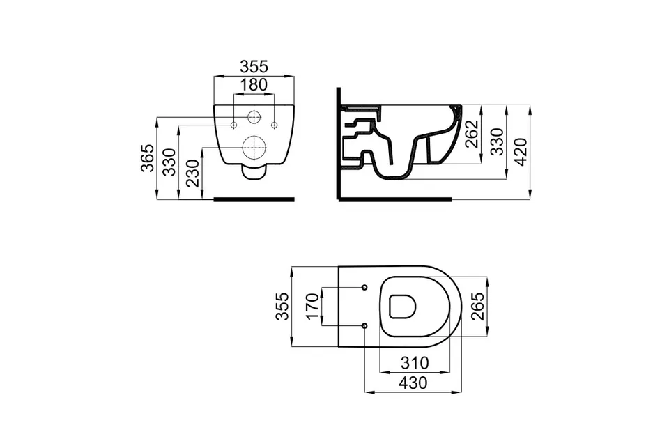 SET ACRO COMPACT, Унітаз підвісний 54см (100280872 ) + Сидіння для унітазу (100281210), білий мат.(100282320) — фото 2