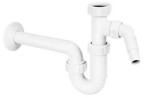 Сифон для умивальника HC4PF-32WM трубний без зливу 1 1/4″x32мм з підключенням до пральної або посудомийної машини, білий