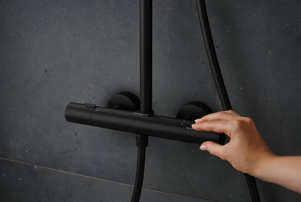 Душова система Pulsify S Puro Showerpipe 260 1jet EcoSmart з Ecostat Fine, Matt Black (24223670) — фото 2