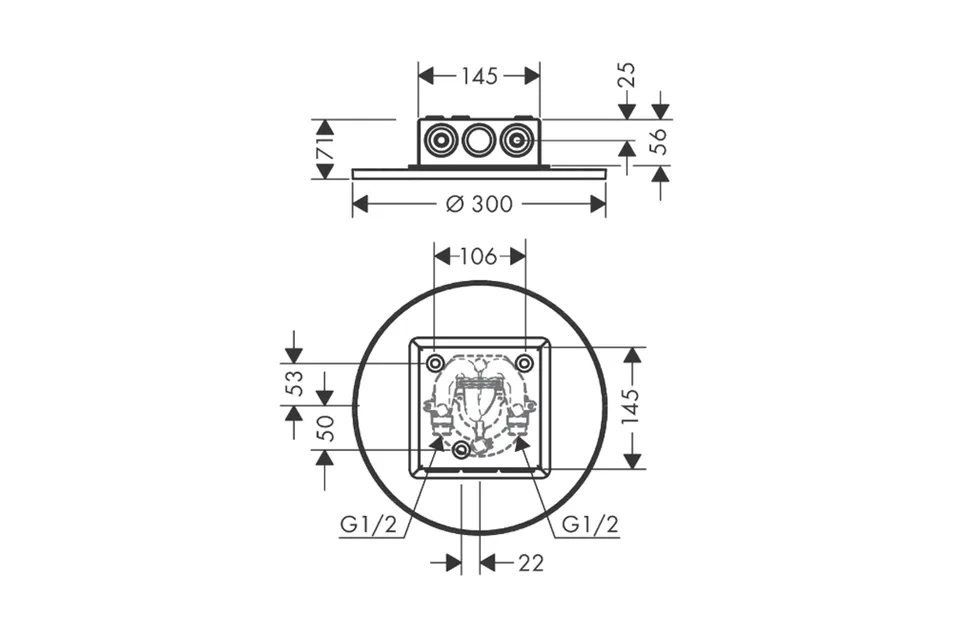 Верхній душ Axor 300 1jet P монтаж зі стелі, Stainless Steel Optic (35302800) — фото 2