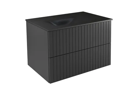Тумба + умивальник з отвором з вбудованою стільницею AKYA LINEA 76x52,5x5, gun metal, сифон клік клак чорний мат