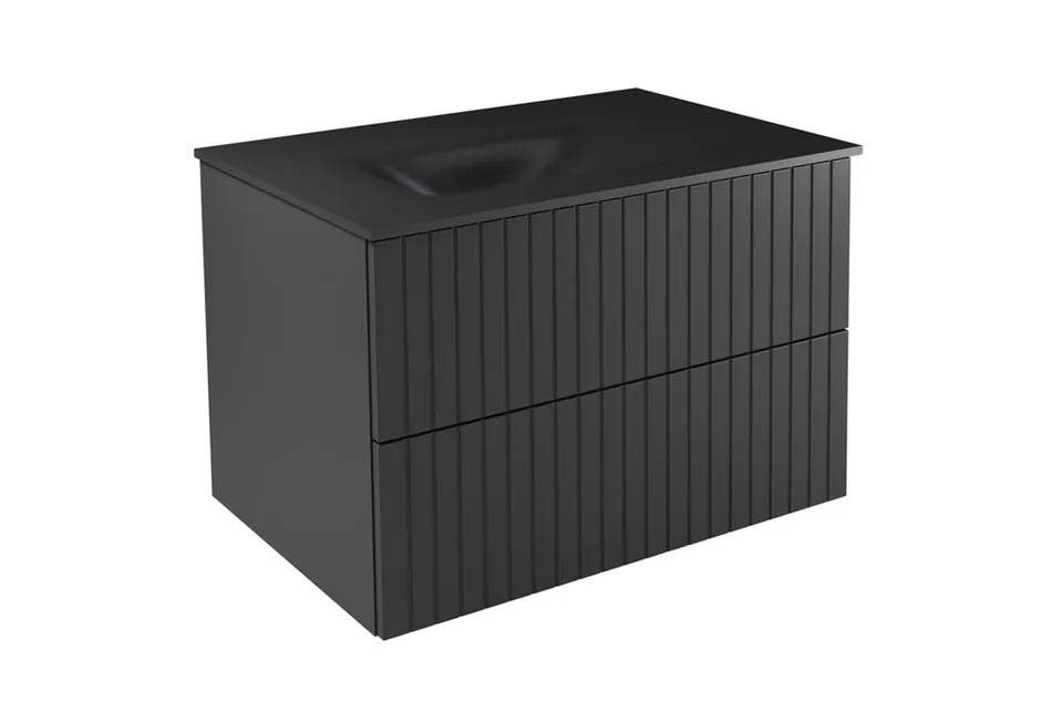 Тумба + умивальник з отвором з вбудованою стільницею AKYA LINEA 76x52,5x5, gun metal, сифон клік клак чорний мат