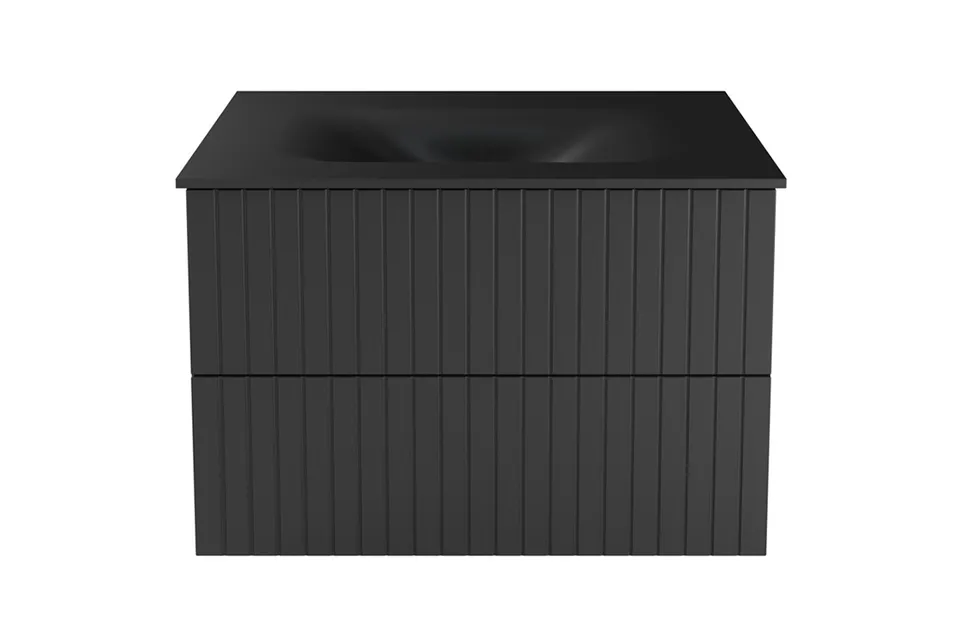 Тумба + умивальник з отвором з вбудованою стільницею AKYA LINEA 76x52,5x5, gun metal, сифон клік клак чорний мат — фото 2
