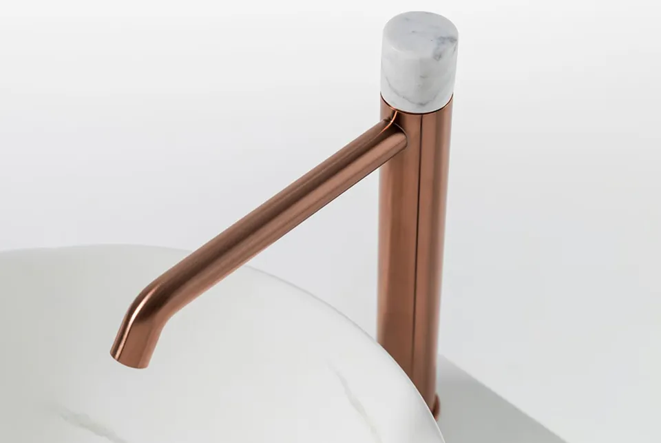 ROUND CUSTOM, Змішувач для умивальника h306 мм, brushed copper+carrara marble (700034583 cm) — фото 2