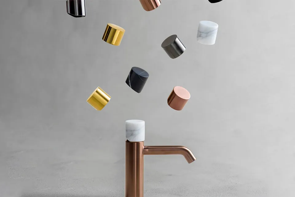 ROUND CUSTOM, Змішувач для умивальника h306 мм, brushed copper+marquina stone (700034583 ms) — фото 3