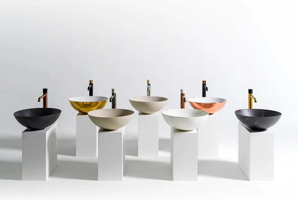 ROUND CUSTOM, Змішувач для умивальника h306 мм, brushed titanium+carrara marble (700034584 cm) — фото 3
