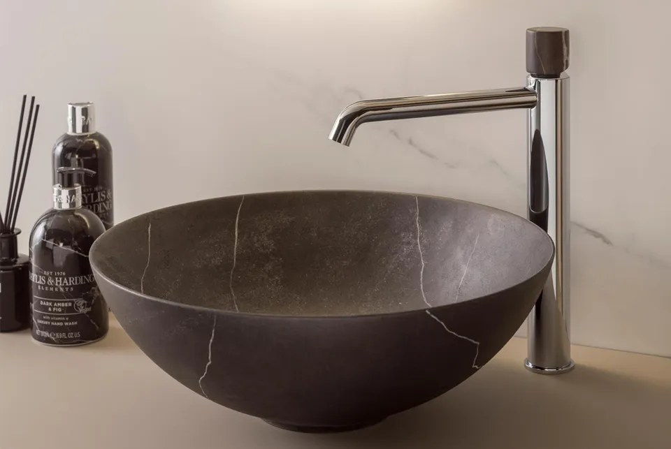 ROUND CUSTOM, Змішувач для умивальника h306 мм, brushed titanium+marquina stone (700034584 ms) — фото 2