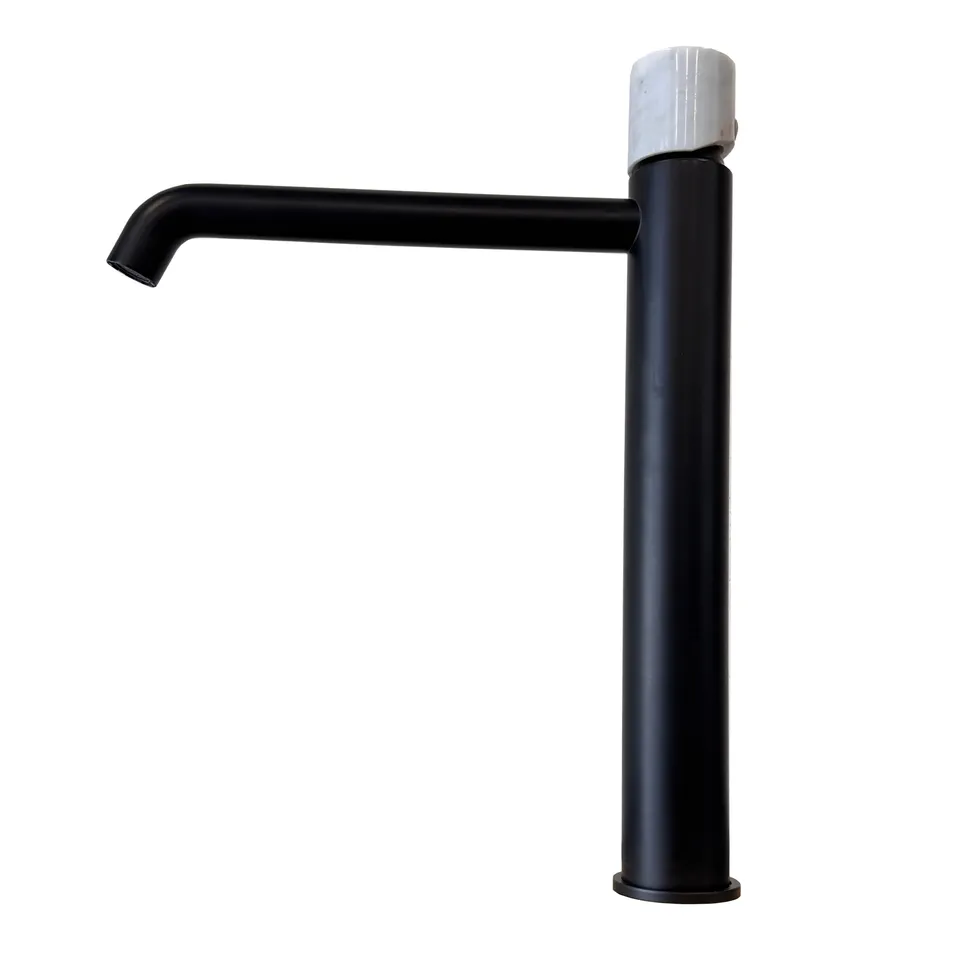 ROUND CUSTOM, Змішувач для умивальника h306 мм, matt black+carrara marble (700034581 cm)