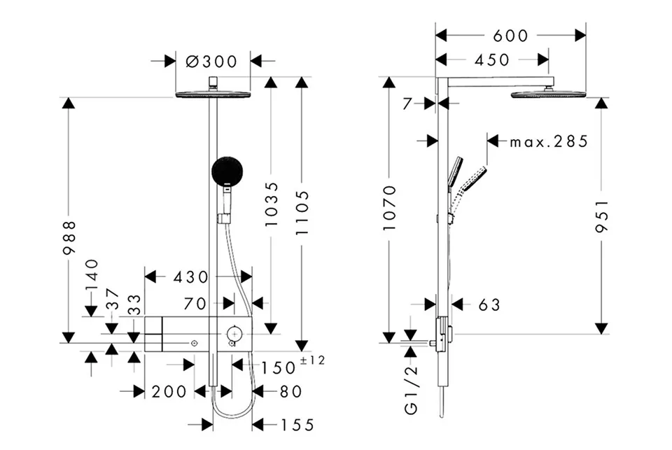 Душова система Raindance Alive S 300 2jet EcoSmart з ShowerSelect Comfort Polished Gold Optic (24596990) — фото 2