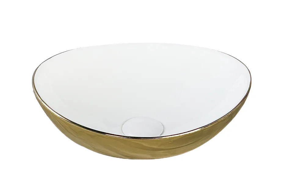 MIEL Умивальник накладний без отвору під змішувач 37x29,5x12, white/gold — фото 2