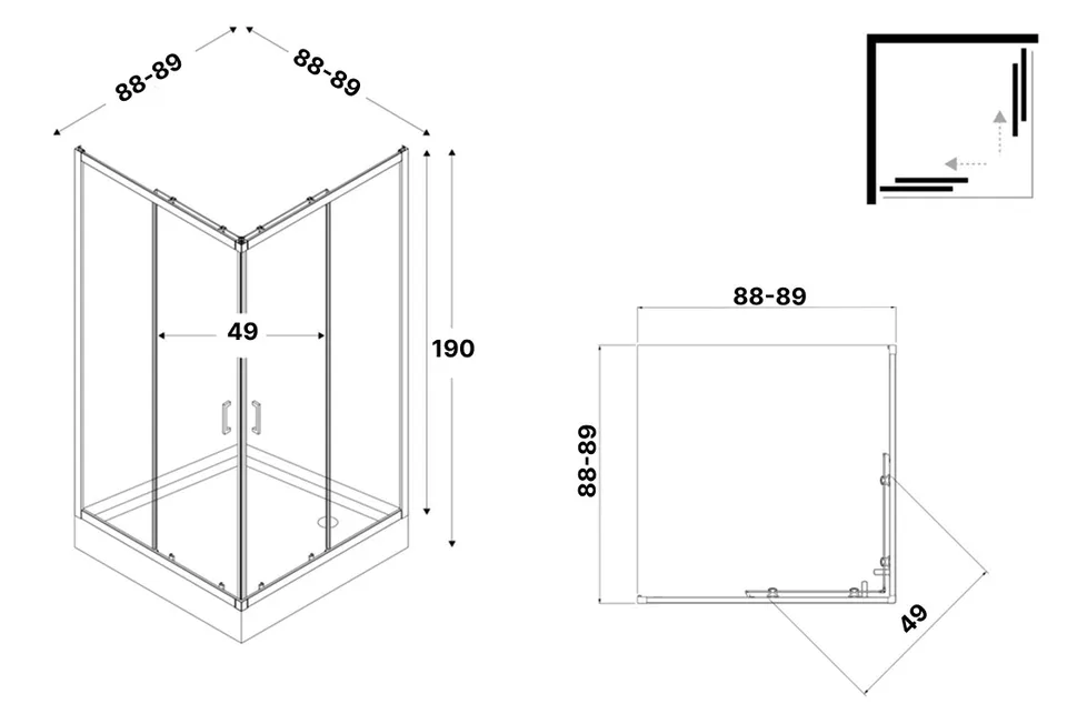 Душова кабіна квадратна SUVIA 2D 90x90х190 скло satin ACTIVE SHIELD 5мм — фото 3