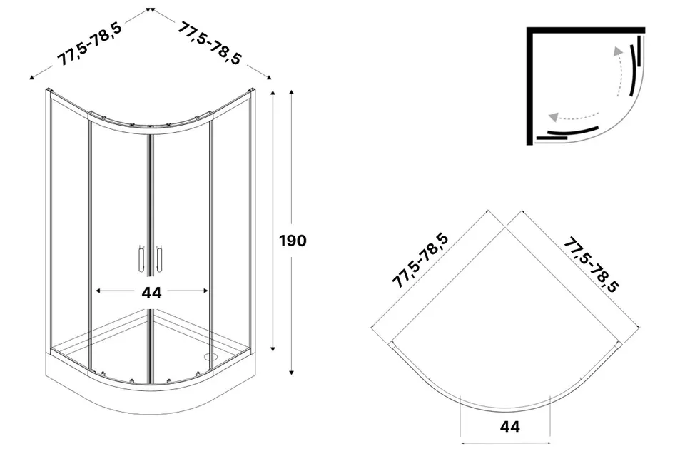 Душова кабіна півкругла SUVIA 2D R55 80x80х190 скло satin ACTIVE SHIELD 5мм — фото 3