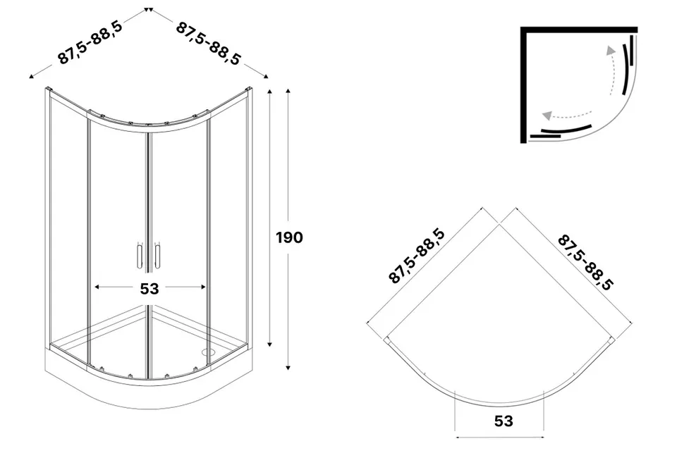 Душова кабіна півкругла SUVIA 2D R55 90x90х190 скло clear ACTIVE SHIELD 5мм — фото 3