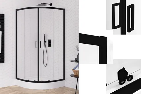 Душова кабіна півкругла SUVIA BLACK 2D R55 90x90х190 скло clear ACTIVE SHIELD 5мм